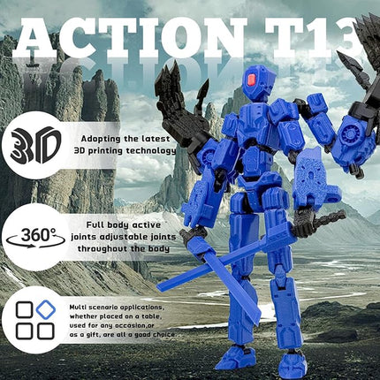 5.5Inch T13 Action Figure Assembly Completed, T13 3D Printed Action Figure Multi-Jointed Movable Robot Set,Collectors Desktop Decorations for Game Lovers Toys (Blue)