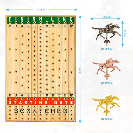 Luxurious Horse Race Board Game Horse Racing Board Game Colorful Metal Grommets with 11 Durable Metal Horses 2 Dice and 2 Boxes of Cards (Gold Grommets)