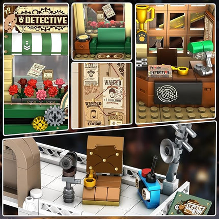 Detective Agency Building Set with LED Light, 1231PCS Detective House Building Block Toy with Clue Wall, Office Construction Model for Easter Mother's Day for Adults Teens Kids Boys Girls 10+