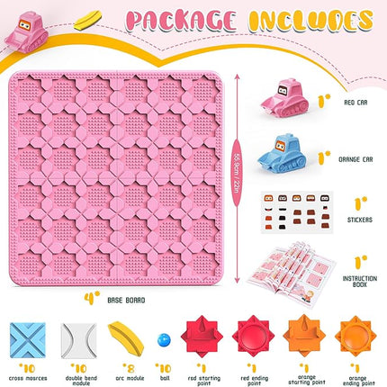STEM Logic Road Builder Toys: Board Games Toys for 5 Year Old Kids Montessori Brain Teaser Puzzles Educational Learning Activities Toy for Kid Ages 3 4 6-8 12 Boys Girls Gifts (Pink, 50PCS)