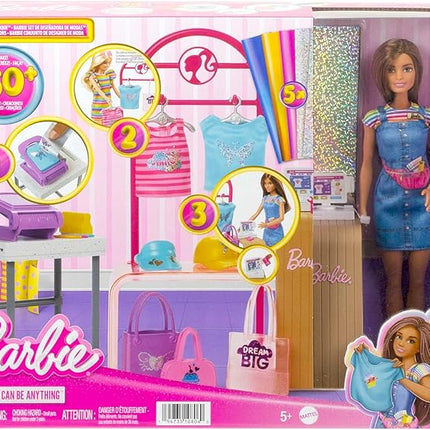 Barbie Doll & Accessories, Make & Sell Boutique Playset with Display Rack, Create Foil Designs