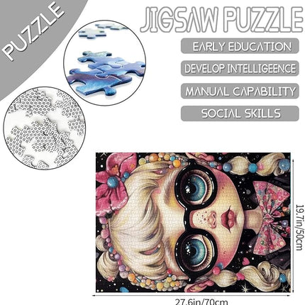 Candy Freckle Girl Jigsaw Puzzle Glasses Doll 1000 Piece Jigsaw Puzzles for Adults Home Decor Family Puzzle Perfect for Game Nights Ideal Gift 20 x 27 Inch
