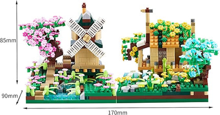 Sakura Tree House Plant Micro Block Building Set,Friendship Windmill Model Construction Set,1200 PCS for Adults and Kid