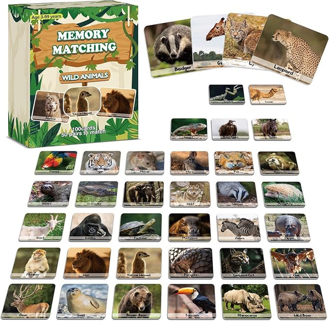 gisgfim 50 Pairs Memory Matching Game Wild Animals Concentration Memory Card Matching Games
