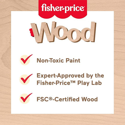 Fisher-Price Wood Toddler Toy Castle Block Set, 28 Wooden Pieces for Stacking Developmental Play Preschool Kids Ages 2+ Years