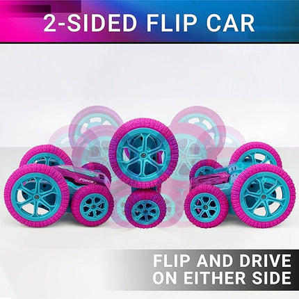 Force1 Tornado Pink LED Remote Control Car for Kids - Double Sided Driving Fast RC Cars 360 Flips, Outdoor 4WD Off Road Stunt RC Car, All Terrain Tires, RC Crawler Rechargeable Battery, 2.4GHz Remote