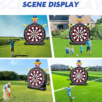 13FT Giant Inflatable Soccer Dart Board with Built-in Blower - Clown Themed Sport Kick Dartboard Perfect for Adults Family Parties,Carnival, Includes 8 Golf Balls, 2 Telescoping Club, 2 Soccer Balls