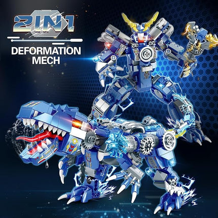 Dinosaur Building Blocks 2 in 1 Transforming Mech, Compatible with Lego Dinosaur Set, 433 PCS Dinosaur Mech STEM Toys for Kids Ages 6-12, Dinosaur Toy Gift for Christmas & Birthday