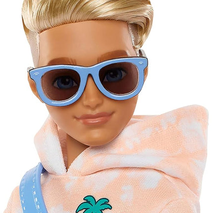 Barbie Dream Besties Doll and Accessories, Ken Posable Fashion Doll with Removable Fashions & Blonde Hair, 9 Summer & Skateboard Themed Pieces