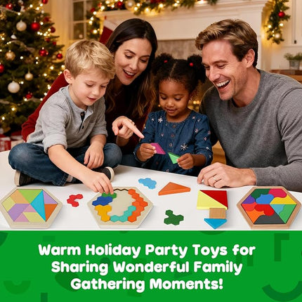 Skrtuan 5 Pack Wooden Puzzles Set - STEM Montessori Educational Board Games and Logic Traning Brain Teaser Geometric Shapes Tangram Puzzle Games for Kids Ages 3+
