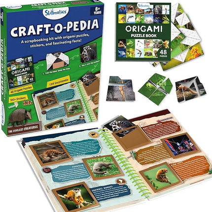 Skillmatics Scrapbooking Kit & Origami Puzzle Book - 48 DIY Folding Puzzles with Fun Fact Encyclopedia, STEM Learning & Travel Toy, Brain Teasers, Educational Gifts for Ages 6, 7, 8, 9, 10 and Up