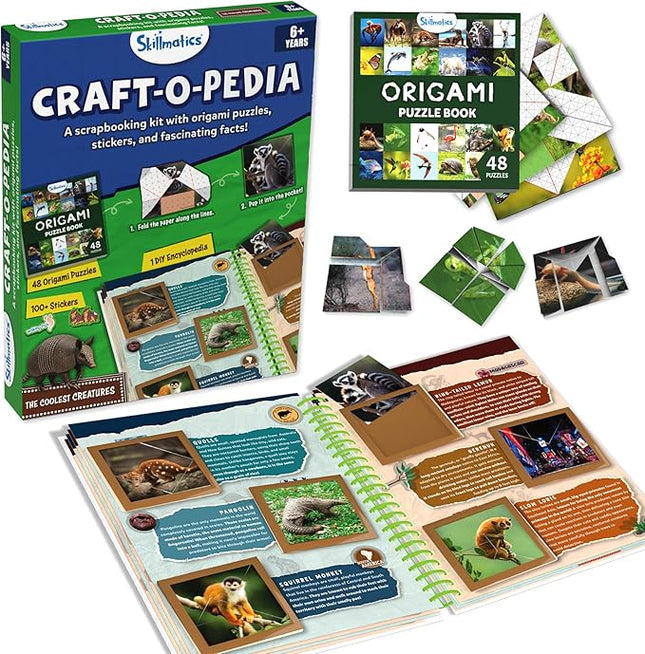Skillmatics Scrapbooking Kit & Origami Puzzle Book - 48 DIY Folding Puzzles with Fun Fact Encyclopedia, STEM Learning & Travel Toy, Brain Teasers, Educational Gifts for Ages 6, 7, 8, 9, 10 and Up