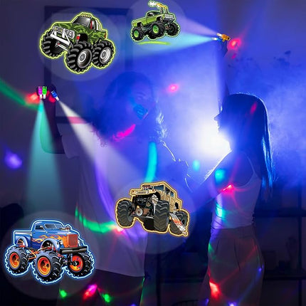 24PCS Monster Truck Party Favors-LED Finger Lights：Glow-in-the-Dark Light-Up Toys Bulk for Kids,Monster Jam Birthday Party Decorations Supplies, Party Goodie Bags, Classroom Prizes, Fun Gifts