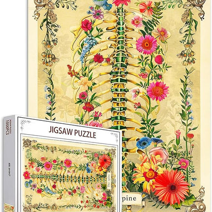 Spine Skeleton Jigsaw Puzzle Human Anatomy Flower 1000 Pieces Puzzles Game Human Skull Floral Puzzles for Adults Home Decor Family Puzzle Perfect for Game Nights Ideal Gift Choice 20 x 27 Inch