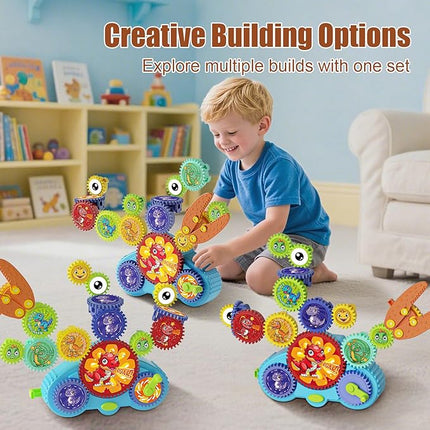 STEM Gears Toys for Kids Ages 3+, Creative Learning Building Blocks, 13Pcs Educational Construction Toy Set, Electric & Manual Dual Mode, Versatile Gear Playset Gift for Boys & Girls
