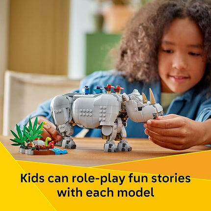 LEGO Creator 3 in 1 Wild Animals: Majestic Rhino with Birds Building Toys for Kids - Safari Pretend Play Toys for Girls & Boys, Ages 9+ - Gift for Christmas - 31171