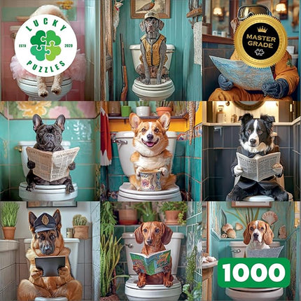 Lucky Puzzles - Dogs in The Loo: A Toilet Tail - 1000 Piece Jigsaw Puzzle for Adults | Funny Dogs Puzzle | Hilarious Dog Bathroom Humor Puzzle