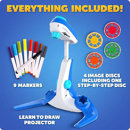 Blue Marble Learn to Draw Projector - Kids Image Projector for Tracing with 9 Colorful Markers & 4 Image Discs with 25 Animals, Dinos & Creatures to Draw, Patent-Pending Drawing Projector for Kids