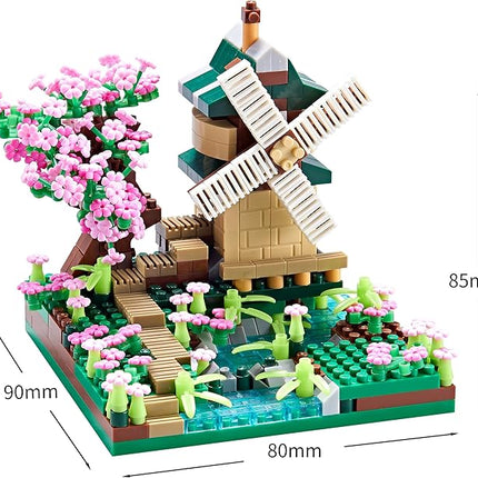 Architecture River Windmill Building Model Kit Micro Block Set Mini Blocks 600+ PCS with 2 Figure