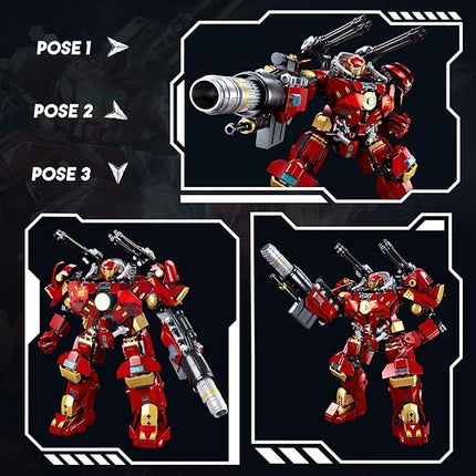 Mech Robot Transforming Building Blocks Set for Adults, Red City Protector Mecha Model Action Figures, Cool Creative Robots STEM Toys Gift for Teens Boys, 588 Pieces