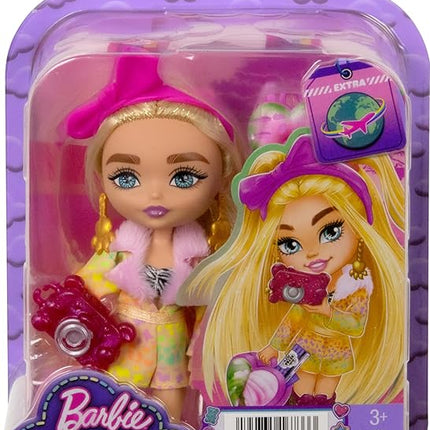 Barbie Extra Fly Minis Travel Doll, Safari Look with Super Long Brunette Hair in Animal-Print Outfit & Accessories, 5.5-inch