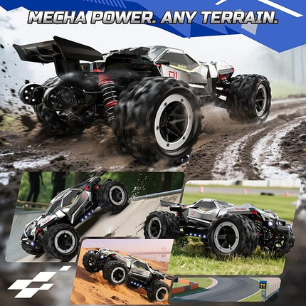DEERC Brushless Fast RC Cars for Boys & Adults, 55KM/H, 1:18 Off-Road RC Truck, All Terrain 4x4 Racing Mecha Car, 50 Mins, Waterproof Remote Control Monster Truck, Compatible with 3S Battery