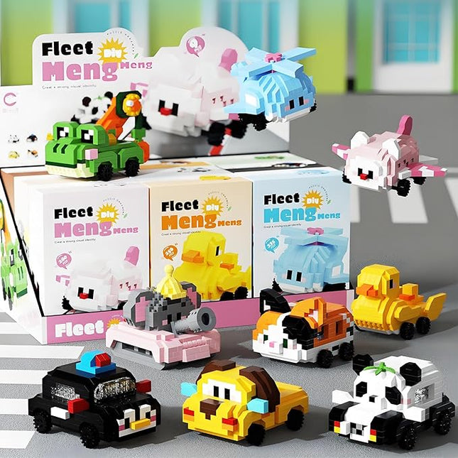 Fleet Mengmeng Mini Micro Building Blocks Set - 9 Cute Animal & Vehicle Models, Ideal Party Favor for Kids, Fun Building Blocks for Adults