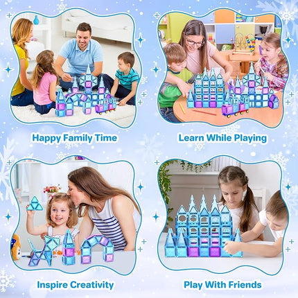 BEBOAN 122 Pcs Magnetic Tiles - Frozen Toys Gift for Kids Toddlers Girls Ages 3 4 5 6 7 8+, Princess Magnetic Building Toys, Castle Magnets Toy, Montessori Stacking Educational Toys for Sensory Play