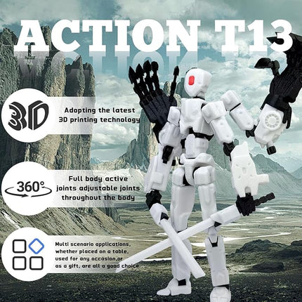 8Inch T13 Action Figure Assembly Completed, T13 Multi-Jointed Movable Robot Action Figure Set,Collectors Desktop Decorations for Game Lovers Toys (White)