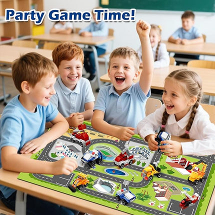 30 Packs Party Favors for Kids - 3 in 1 Mini Cars Building Blocks Toy Include Fire Truck, City Police Car, Construction Vehicle for Classroom Prizes, Christmas Birthday Gift for Boys 6-12