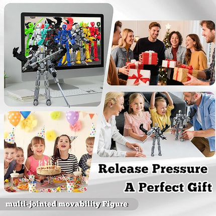 8Inch T13 Action Figure Assembly Completed, T13 Multi-Jointed Movable Robot Action Figure Set,Collectors Desktop Decorations for Game Lovers Toys (Silvery)