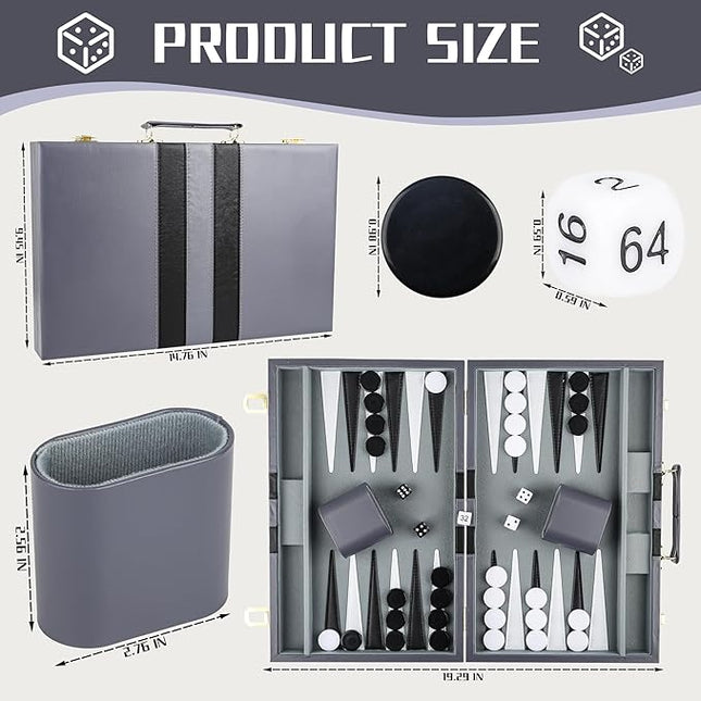 Froggod 15 inch Backgammon Sets for Adults - Classic Board Game for Adults - Portable Travel Backgammon Set for 2 Players - Perfect Adult Board Games for Gifts & Family Fun(Gray)