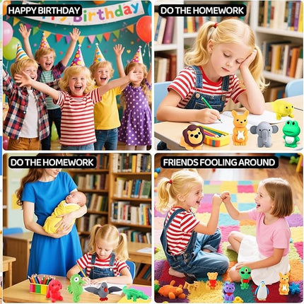 121Pcs Animal Erasers Desk Pets for Kids Animal Pencil Erasers Bulk Puzzle Eraser Toys Gifts for Classroom Prizes,Game Reward,Treasure Box,Easter Egg Fillers,Goodie Bag Stuffer,Party Favors