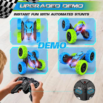Remote Control Car for Kids Ages 6+, RC Cars Stunt Car Toy 4WD Double Sided 360° Rotating Remote Control with Headlights, Birthday Xmas Gifts for Boys 6 7 8 9 10 11 12