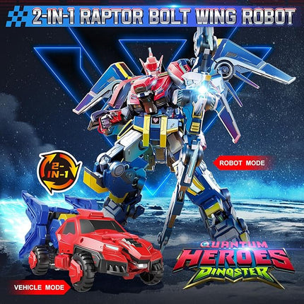 Transformable Robot 2 in 1 Raptor Bolt Wing, 8.66 inch, Transforming Robot Toy for Kids , Chariot Transforming Toy for Boys Girls 5 6 7 8 9 10 Years, Red Blue
