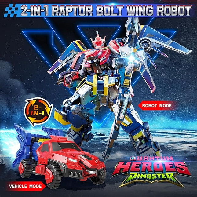 Transformable Robot 2 in 1 Raptor Bolt Wing, 8.66 inch, Transforming Robot Toy for Kids , Chariot Transforming Toy for Boys Girls 5 6 7 8 9 10 Years, Red Blue