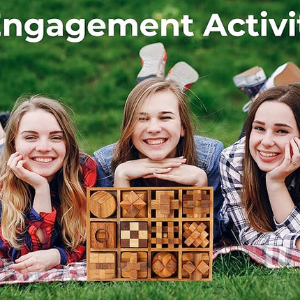 BSIRI Wooden Puzzle Box Set (12 Games) - Challenging Brain Teasers and 3D Puzzles for Adults, Interlocking Games for IQ Test, Ideal for Patio Decor and Unique Gift for Chistmas