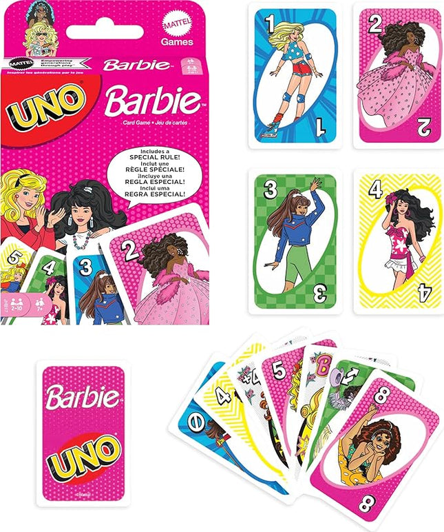 Mattel Games UNO Barbie Card Game with Special “Hi, Barbie!” Rule for Kids, Adults & Family Nights, Game Nights, Travel, Camping & Parties.