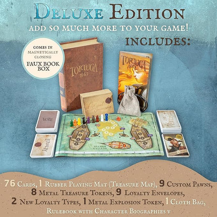 Tortuga 1667 Deluxe Edition Board Game, Treasure Plunder Game of Cards, Strategy, Deceit, and Luck for 2-9 Players