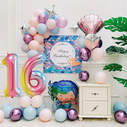 Smlpuame 40 Inch Number Balloons 0-9 Rainbow Gradient Large Number 16 Balloons, Digital Balloons for Birthday Party Celebration Decorations, Helium Foil Number Balloons for Wedding Anniversary