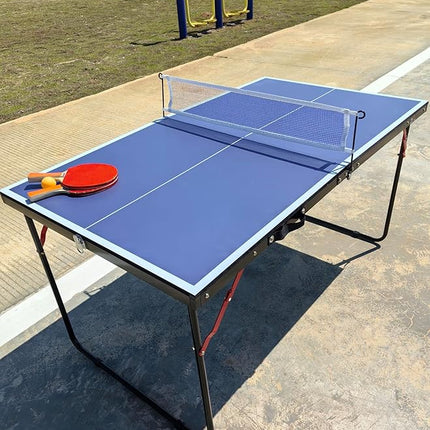 Table Tennis Table Mid-Size, Foldable Ping Pong Table Top Full Size with 2 Paddles, 2 Balls, 1 Net & 4 Wheels, Folding Table Tennis for Indoor & Outdoor, Quick Assembly to Support Multiplayer