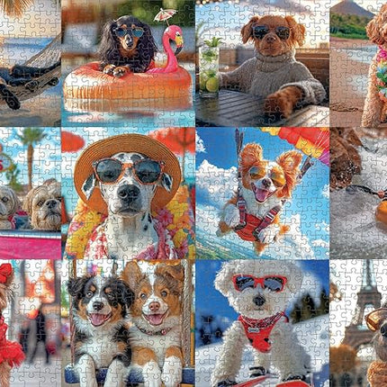 Lucky Puzzles - Dogs Gone Wild: Vacation Edition - 1000 Piece Jigsaw Puzzle for Adults | Fun and Whimsical Dog Puzzle | Best Dog Puzzle for Adults