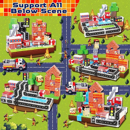 GoodyKing Magnetic Blocks|100PCS Fire Truck Magnetic Building Cube Game,Constructions Toys for Boys & Girls Age 3-4,5-8 9 10,STEM Montessori Stacking Toy,Sensory Tiles Building Christmas for Toddlers