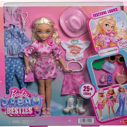 Barbie Dream Besties Festival Looks Set, Including Barbie “Malibu” Doll with Long, Blonde Stylized Hair, 10+ Removable Fashions & Accessories