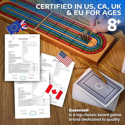 Cribbage Board Game Set with Storage - Classic Game Travel Cribbage Board with Wooden Card Storage for Adults & Kids - Ideal for Game Night