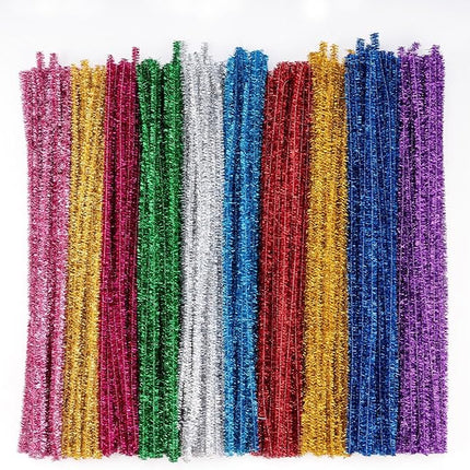 Caydo 200 Pieces Glitter Pipe Cleaners Craft for Kids Creative Art and Craft Project Making, Multicolor Sparkly Chenille Stems for Beaded Jewelry and Valentine's Day Decorations
