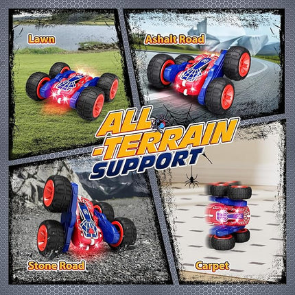Tecnock Spider Remote Control Car, 2.4GHz RC Cars with USB-C Easy Charging, 4WD Double Sided 360° Rotates & Flips RC Stunt Car, Toys Gift for Boys and Girls Ages 6-8, 8-12