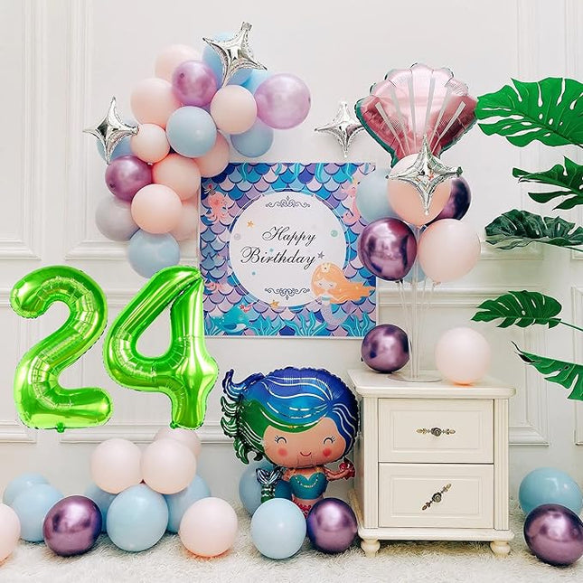 Smlpuame 40 inch Number Balloon 0-9 Green Large Number 24 Balloons,Digital Balloons for Birthday Party Celebration Decorations Supplies, Helium Foil Number Balloons for Wedding Anniversary