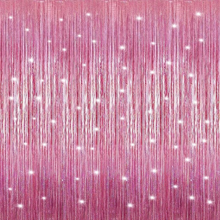 2 Pack Laser Hot Pink Foil Fringe Curtains Streamers Party Decorations 3.3 x 8.2 ft, Tinsel Curtain Fringe Backdrop for Parties, Door Fringe Birthday Streamers, Barbie Backdrop Party Decorations
