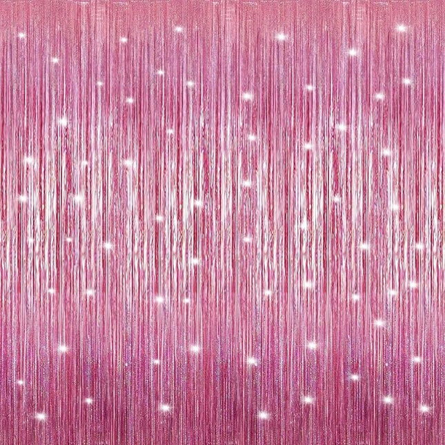 2 Pack Laser Hot Pink Foil Fringe Curtains Streamers Party Decorations 3.3 x 8.2 ft, Tinsel Curtain Fringe Backdrop for Parties, Door Fringe Birthday Streamers, Barbie Backdrop Party Decorations